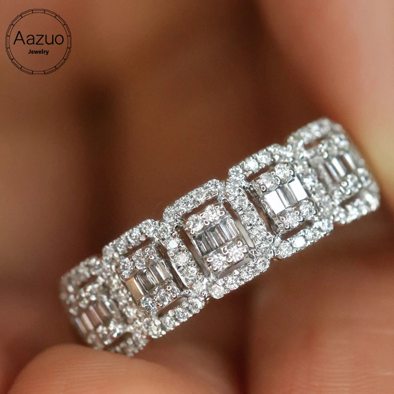 

Aazuo Real Luxury Jewerly 18K White Gold Natural Diamonds 0.32ct Square Lines Rings Upscale Trendy Senior Party Fine Jewelry