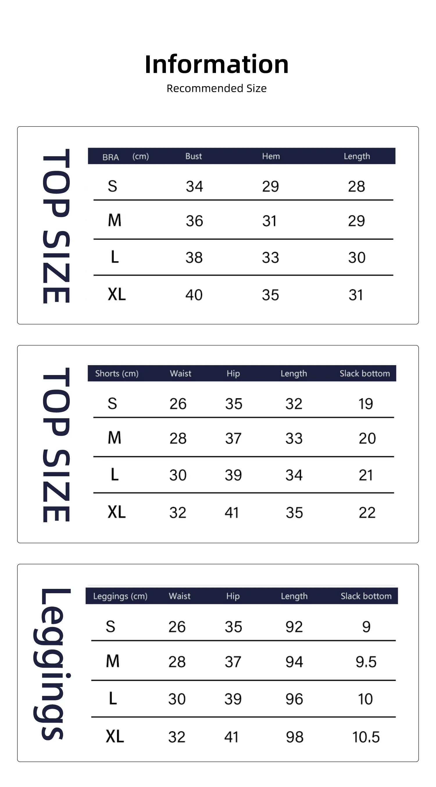 Size chart and fit details