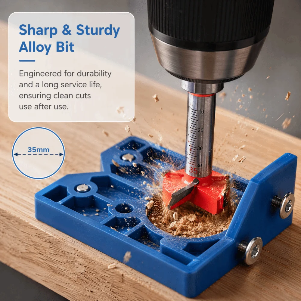 35mm Diameter Hinge Hole Opener Woodworking Cutting Template Drill Guide Set Hole Locator Template Boring Jig Locator