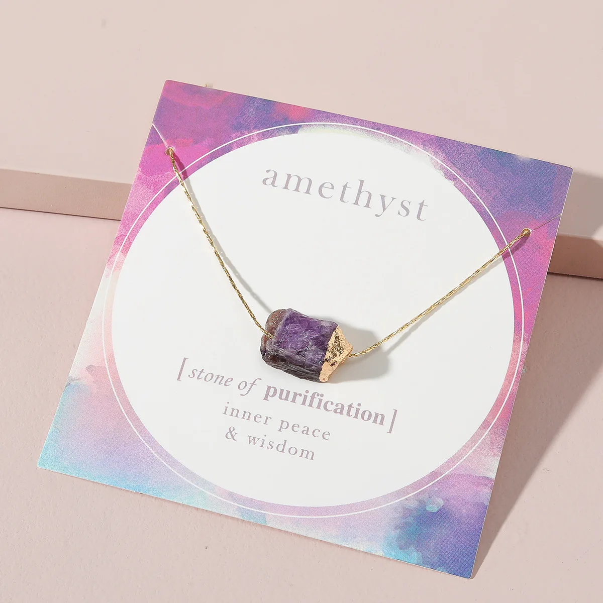 Summer Women Delicate Dainty Short Chain Natural Purple Stone Pendant Necklace