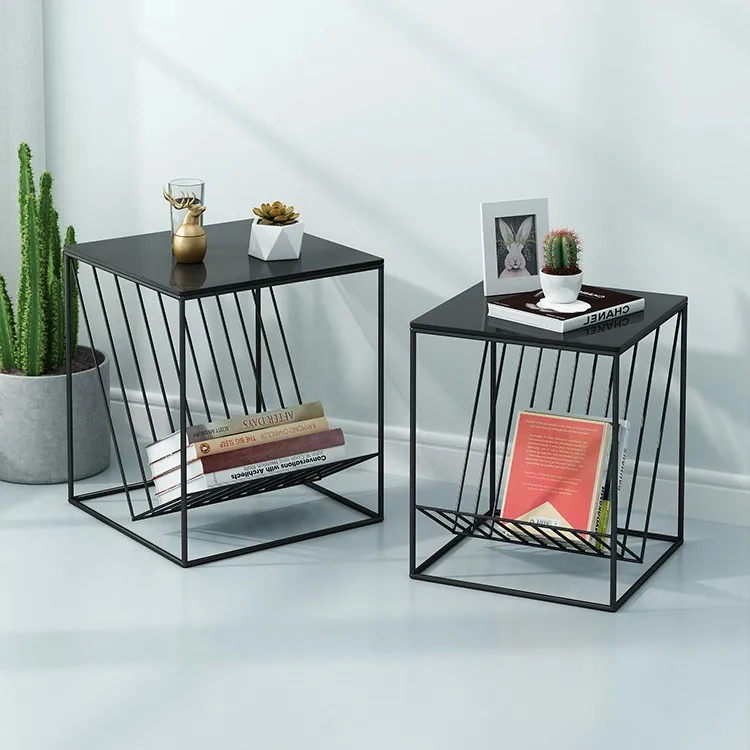 Nordic Black Paint Metal Coffee Table Wrought Iron Bedside Stand