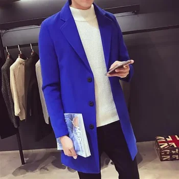 2024 Fashion Men Wool & Blends Mens Casual Business Trench Coat Mens Leisure Overcoat Male Punk Style Blends Dust Coats Jackets 5