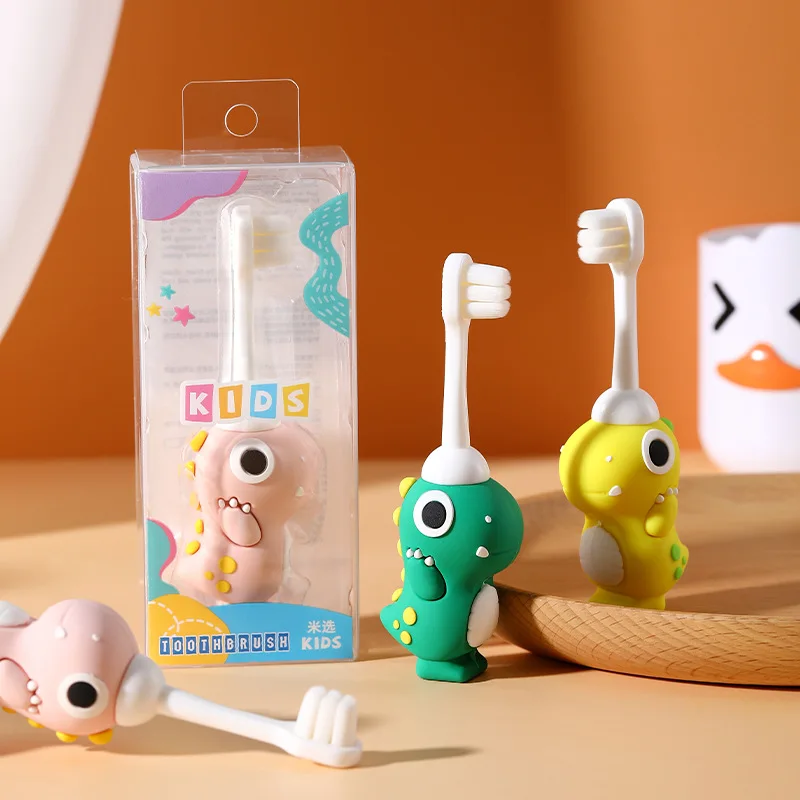 

Cute Cartoon Dinosaur Kids Toothbrush 10000 Dense Soft Bristle Gentle Cleaning Gum Care Manual Toothbrush for Home Daily Use