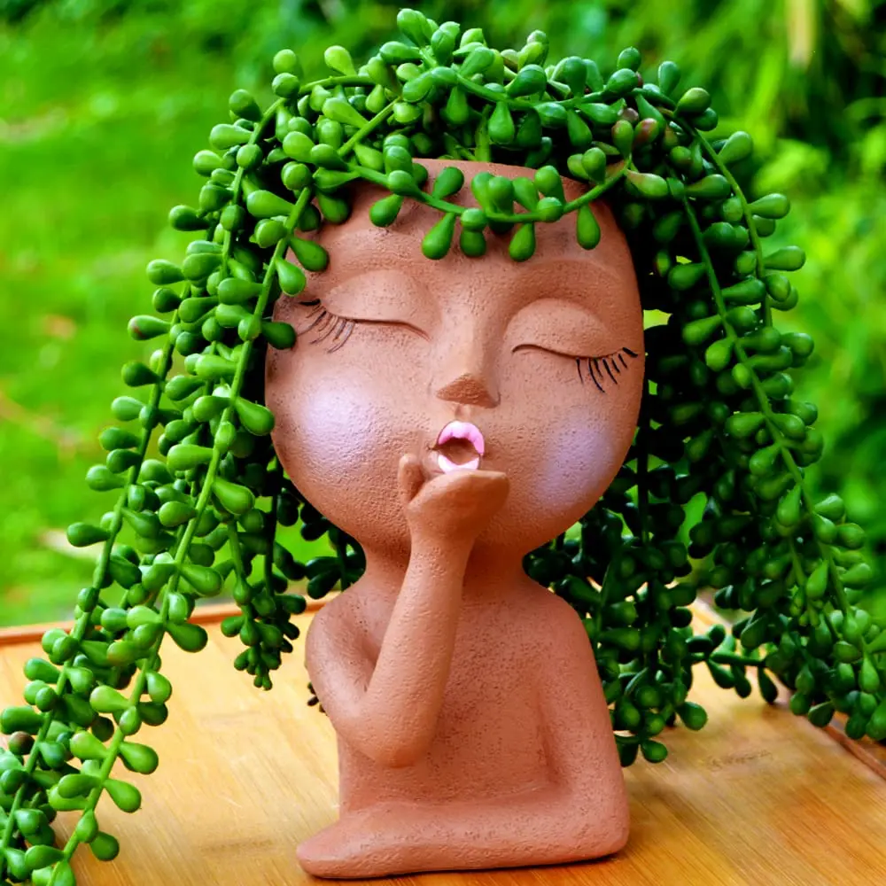 Girls Face Head Flower Planter Succulent Plant Flower Container Pot Flowerpot Home Decor Tabletop Ornament Garden Decoration