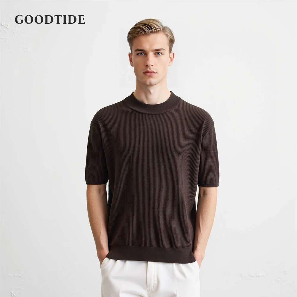 New Summer Fashion Tight T-shirt Casual Streetwear Textured High-neck Solid Color Short-sleeved Bottoming Tees Korean Style Tops