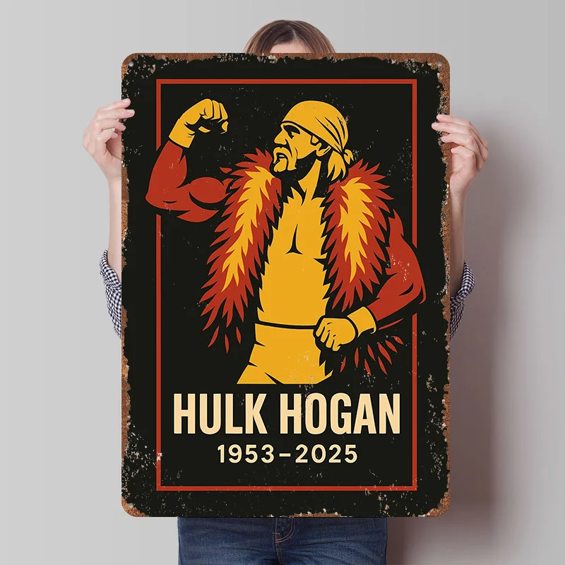 Hulk Hogan Vector Portrait Printed Posters Customizable Wall Art Retro Vintage Metal Tin Signs for Home Room Garage Decoration