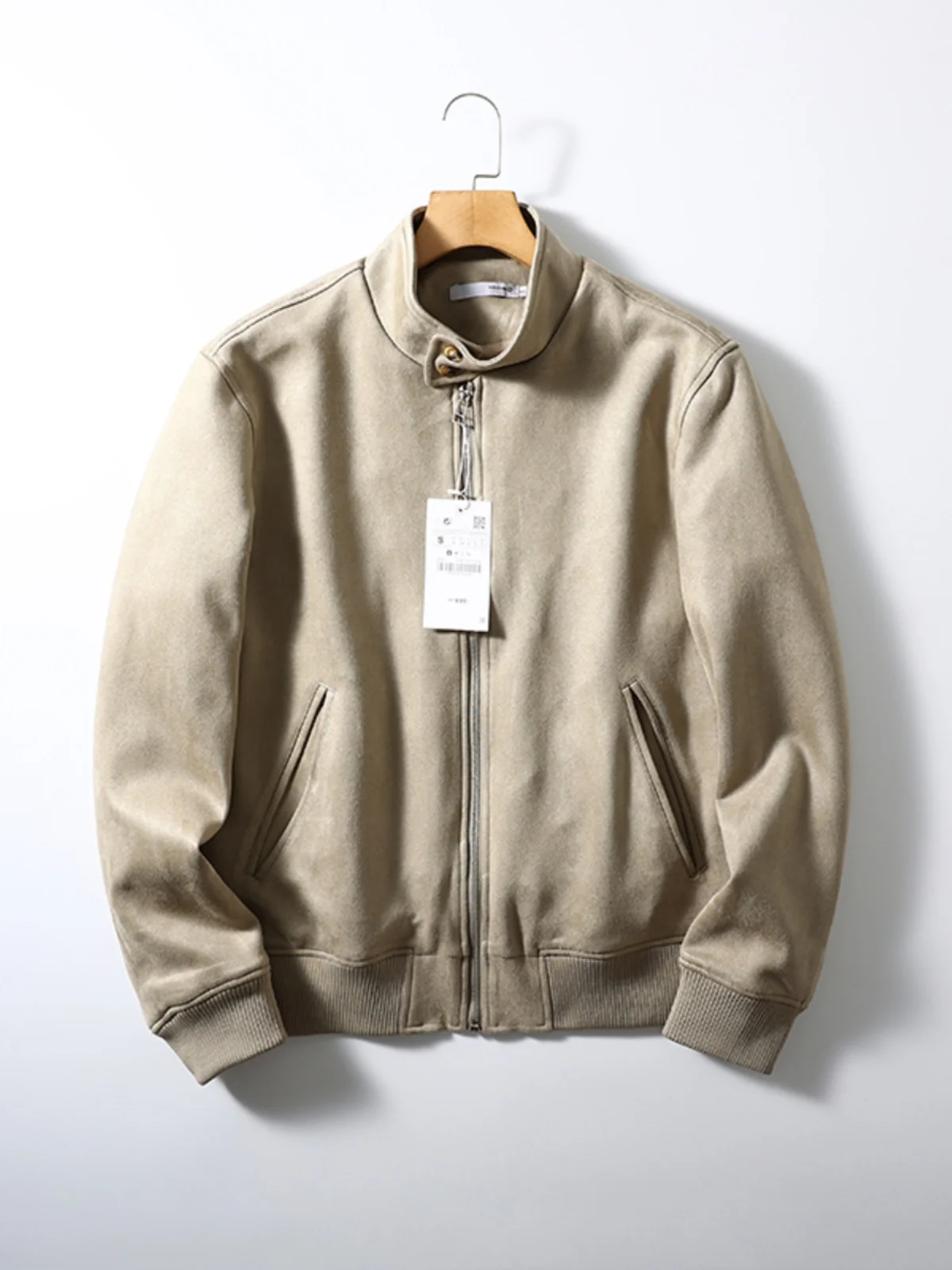 

Мужская ретро-куртка из замши с воротником-стойкой, повседневная, осенняя, новая, модная, молодежная верхняя одежда, приталенный крой, длинный рукав