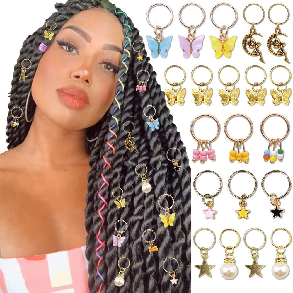 

6pcs Hair Braid Bead Butterfly Dreadlock Rings Hair Clip For Women Braid Trendy Metal Rings DIY Western Style Hair Accessories