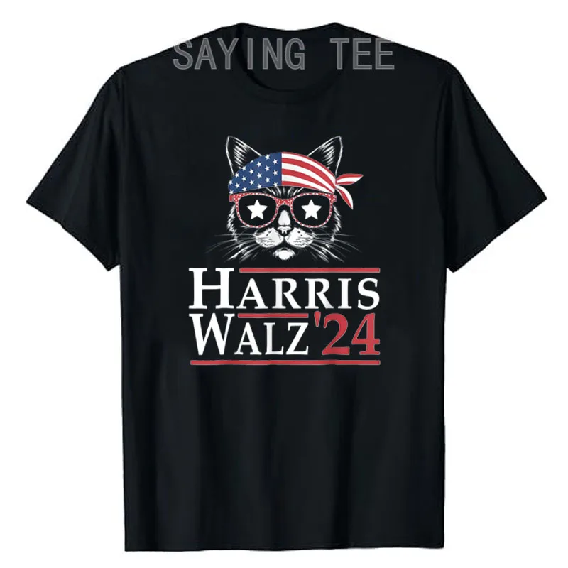 

Harris Walz 2024 Funny Cat Election Kamala Harris Tim Waltz T-Shirt Humorous Kitty Lover Graphic Outfit Women's Fashion Tee Tops