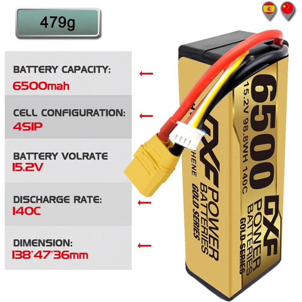 Dxf lipo 6500mah 4s 14,8 v 15,2 v grade a li-poly lcg hv batterie hardcase mit xt90 ec5 stecker für rc modell auto boot lkw