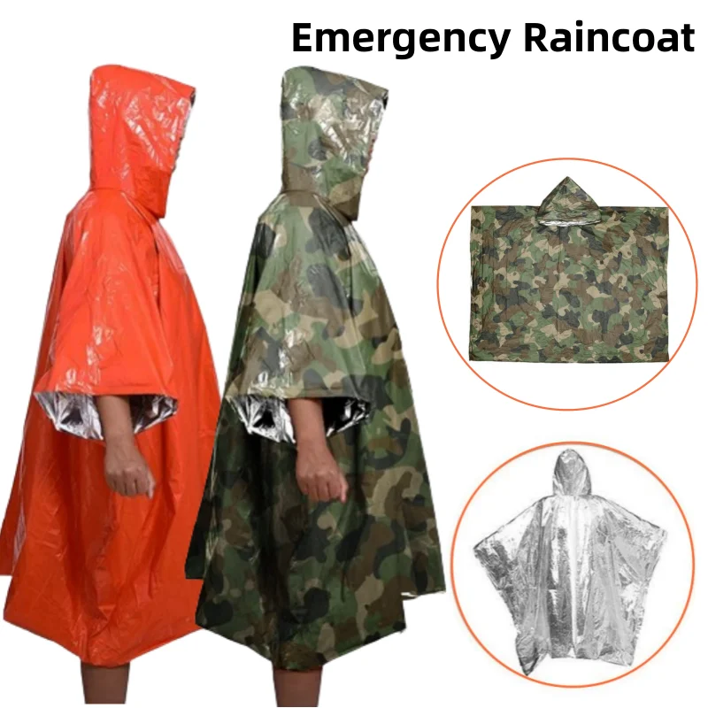 Poncho di emergenza con pellicola di alluminio usa e getta per campeggio all'aperto isolamento freddo impermeabile impermeabile strumento di sopravvivenza portatile