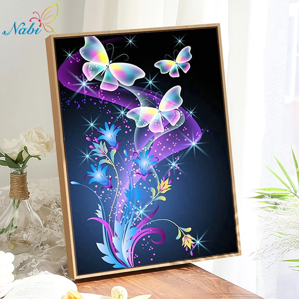 

5D DIY Алмазная картина Красочные бабочки и цветы Квадратные и круглые сверла Алмазная вышивка Наборы для вышивки крестом Домашний декор