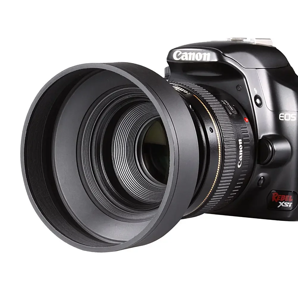 ثلاثة طريقة المطاط للطي عدسة الكاميرا هود ل عدسة كاميرا الفيلم الرقمي 49 مللي متر 52 مللي متر 55 مللي متر 58 مللي متر 62 مللي متر 67 مللي متر 72 مللي متر 77 مللي متر