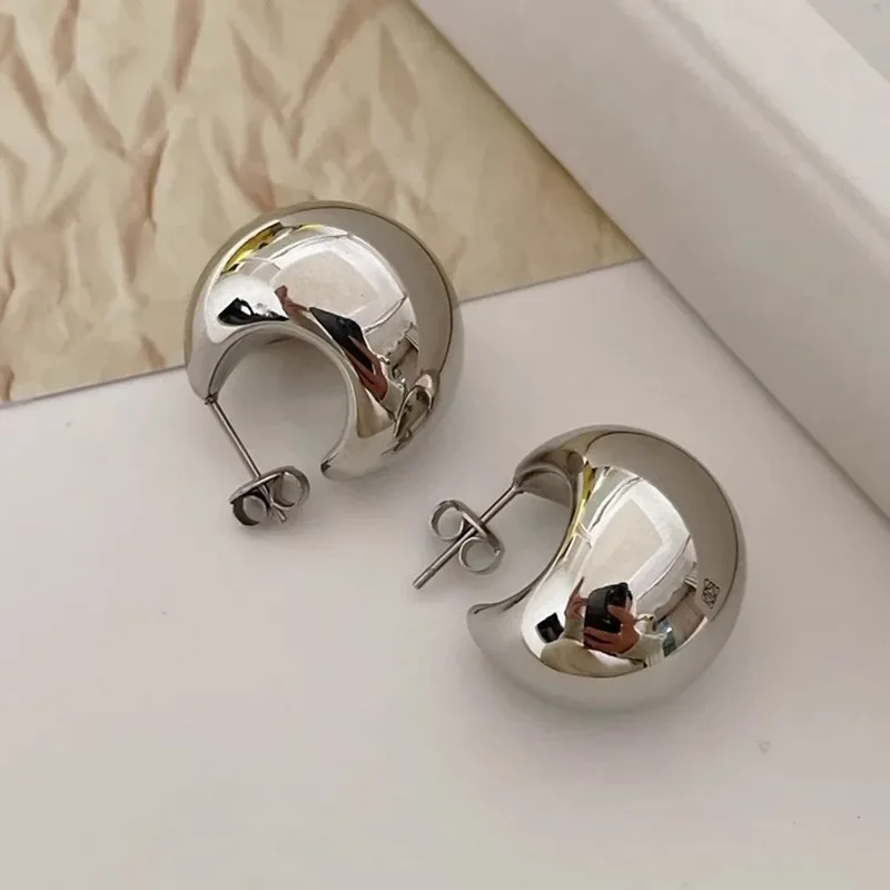 Simple Glossy Hemispherical Metal Style Earrings For Women Fashionable Personalized Daily Accessory Party Jewelry Birthday Gifts