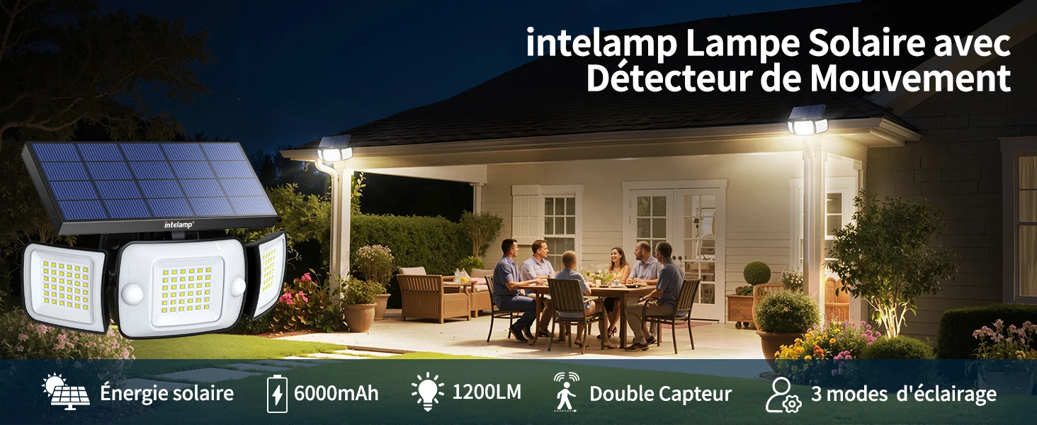 Intelamp Solar-Außenstrahler mit langer Batterielaufzeit (6000 mAh), größerem Solarpanel für schnelleres Laden, zwei Sensoren für breitere und längere Erfassung für Hof und Garage. – Detail 3