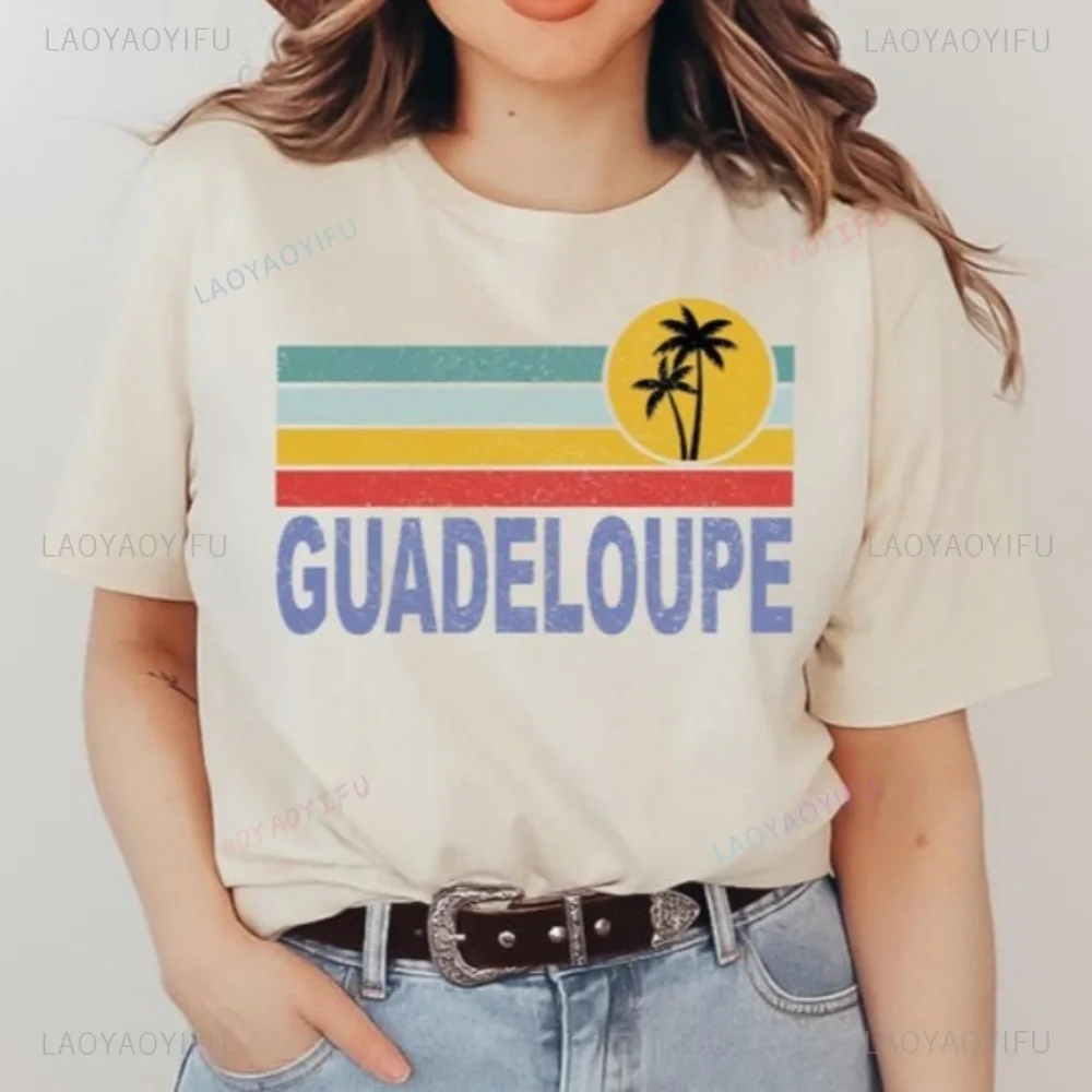 

Guadeloupe Graphic Printed Holidays T-Shirt Summer Casual Fashion Loose Family Vacation Women Tshirt Hip Hop Punk Man Clothing