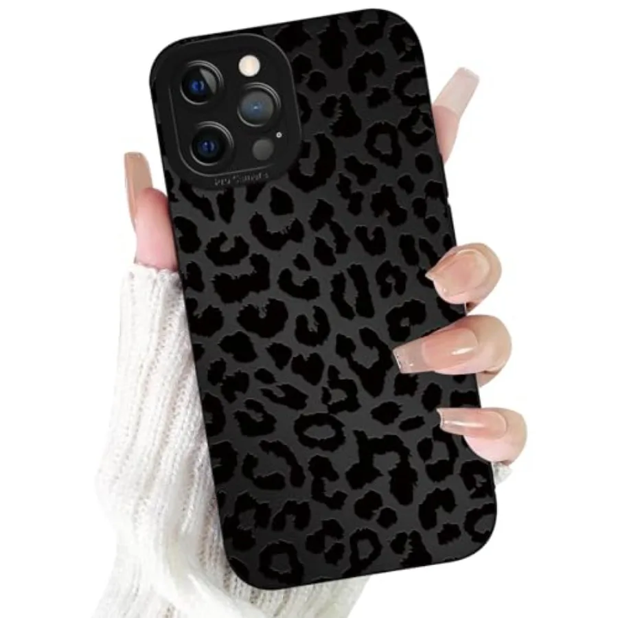 

Cute Cheetah Print Phone Case for iPhone 12 Pro Black Luxury Leopard Case 6.1", Aesthetic Pattern Design Cover Full Camera Lens