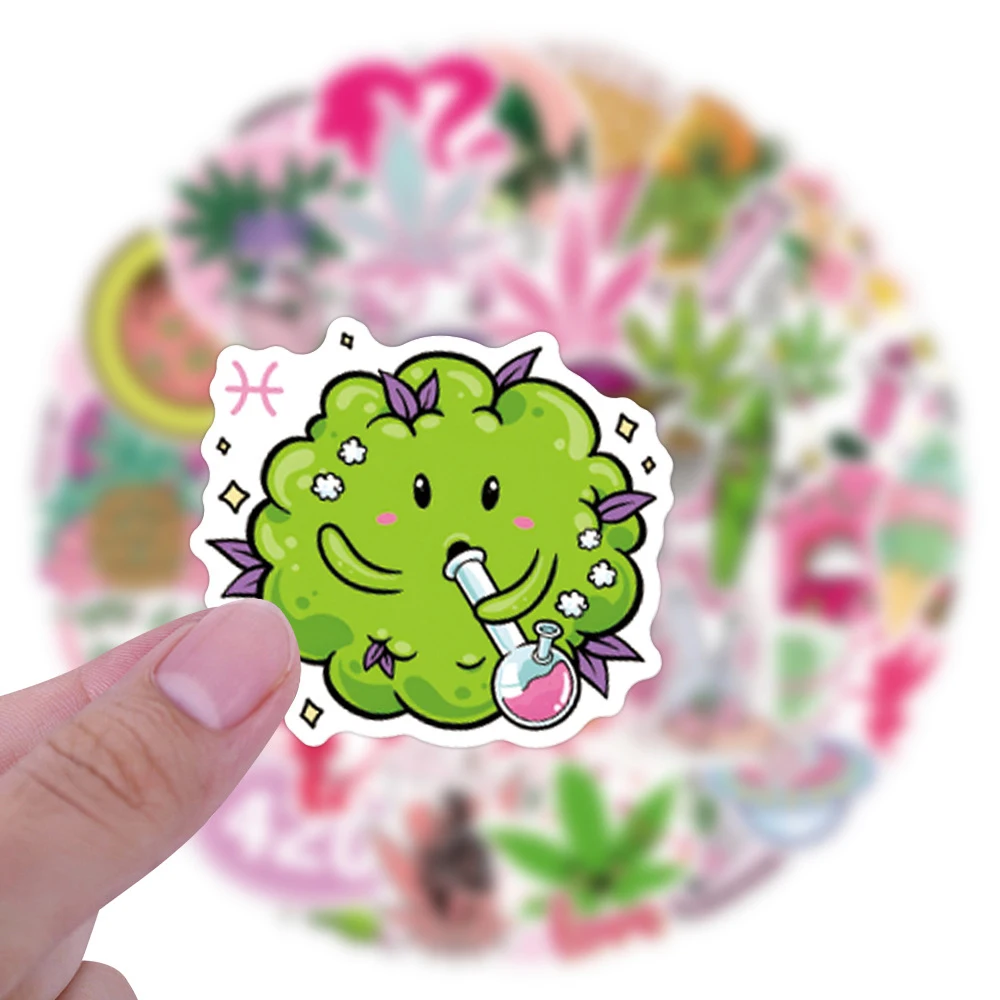 10/30/55/110pcs Divertenti Foglie di Canapa Erbaccia Fumatori Adesivi Cartoon Rosa Graffiti Decorazione Decalcomanie per Bottiglia d'acqua Telefono Notebook