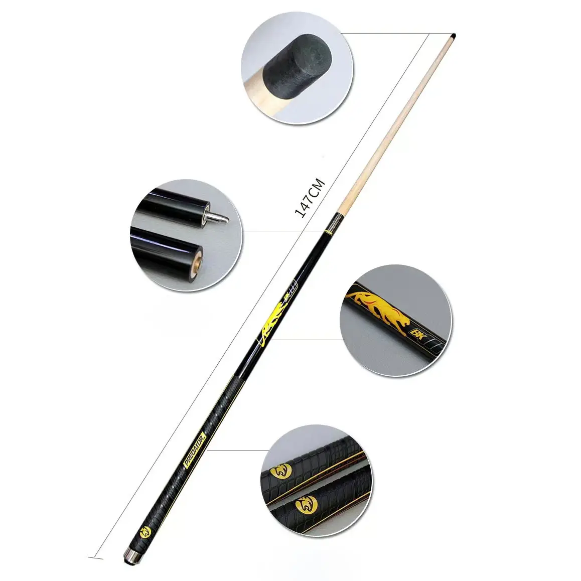 

Factory Direct Sell High Quality 3-pc 13 mm Tip Maple Wooden Shaft 58 Billiard Pool Jump Break Cue Stick for Sale