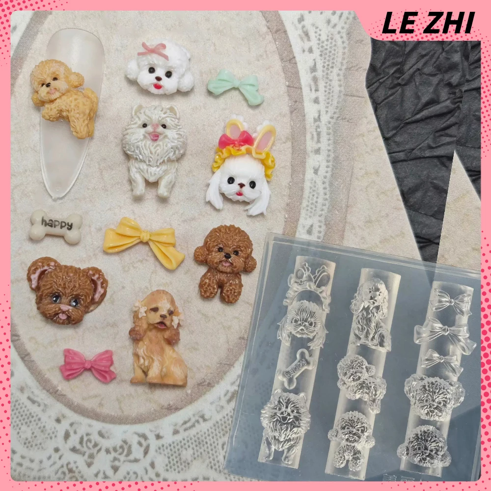 

1Pcs Cartoon Cute Animals Series Silicone Nails Art Carving Mold Kawai Dogs Bone Bowknot Hair Band Nails Mold Accessories