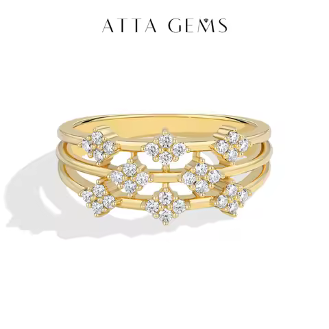 ATTAGEMS Luxury Three-layer 925 Sterling Silver Ring D VVS1 Stackable Moissanite Rings for Women Engagement Promise Jewelry Gift