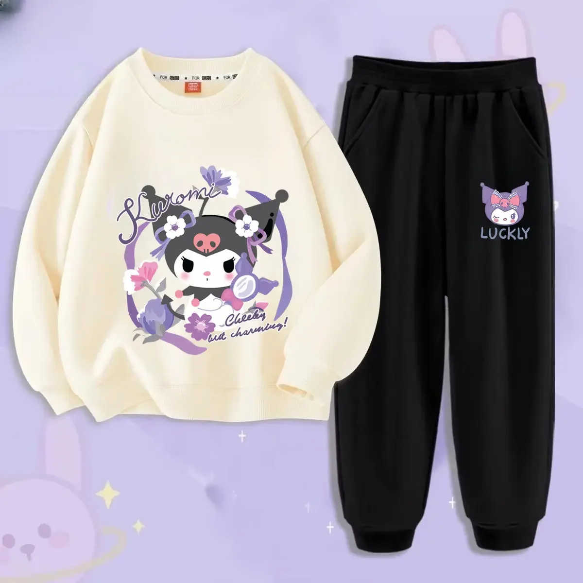 Sanrio Cinnamoroll felpa con cappuccio pantaloni ragazza cuore cartone animato carino Anime Kuromi sport due pezzi Set vestiti autunnali bambini