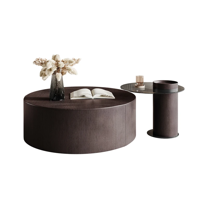 #Modern 2-Piece Nesting Coffee Table, Dark Wood with Glass Side Table & Storage Drawer