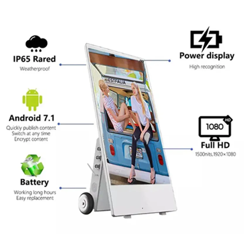 43-calowy ekran reklamowy z systemem Android, zasilany bateryjnie, cyfrowy wyświetlacz zewnętrzny, wodoodporny wyświetlacz LCD do reklam