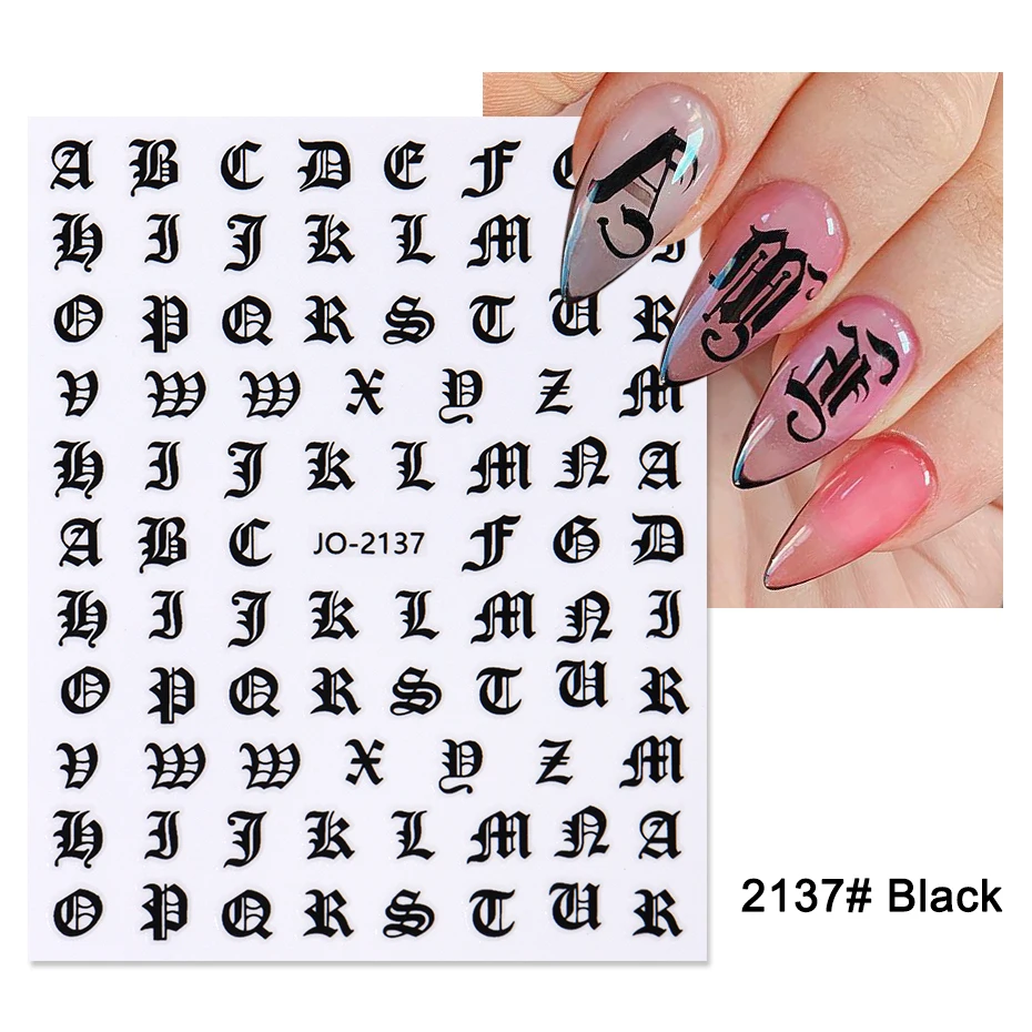 ステッカー-ネイルアート,ステッカー,ステッカー,古い英語のフォント,黒い数字,タトゥーデザイン,ウォータースライダー,マニキュアラップ,デカール,CHJO-2137