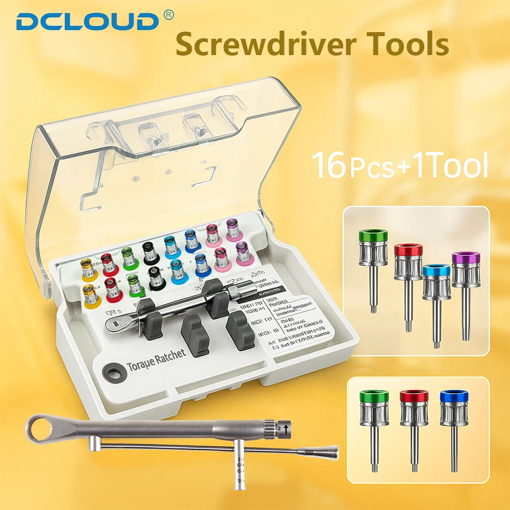 

New Dental Torque Wrench Tools 15-70Ncm Prosthetic Restoration Ratchet Kits Universal Implant 16Pcs Torque Screwdriver Wrench