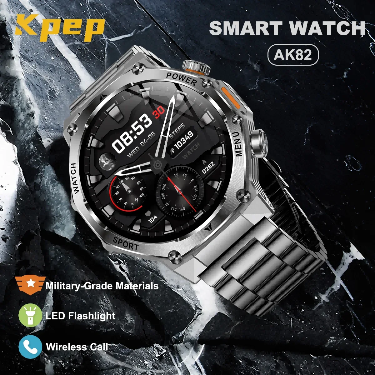 

KPEP AK82-U Мужские умные часы 1,8 "HD-дисплей Светодиодный фонарик Открытый 800 мАч Большая батарея 100 режимов упражнений Голосовой вызов