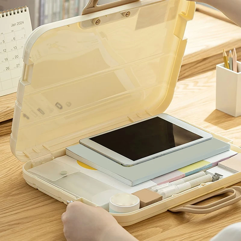 A4 Plastic File Folder With Lock Handle Portable Box File Waterproof Filing Supplies Multi-Purpose Document Bag