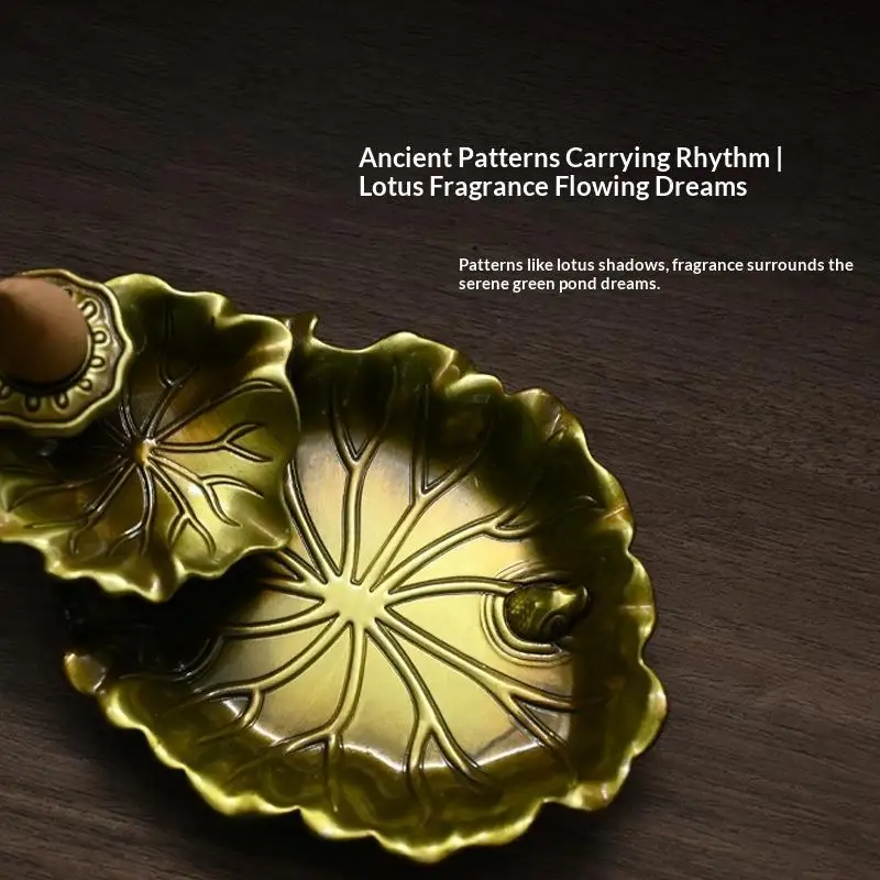 Artistic Alloy Frog Lotus Pond Backflow Incense Holder Waterfall Smoke Diffuser for Living Room Home Decor