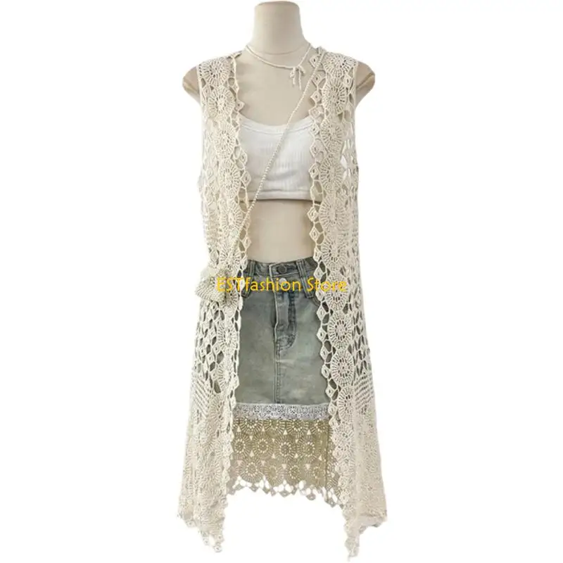 

Y5GC Openwork Cotton Blend Mesh Cardigan Casual Lightweight Shirt Sleeveless For Outdoor Travel And Gym