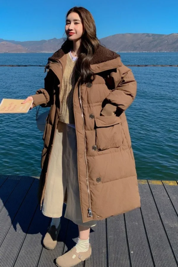 

​​Unique Design Cotton Coat Women's New Winter Midi Length Below Knee Coat Minimalist Contemporary Style Effortless Elegant​​