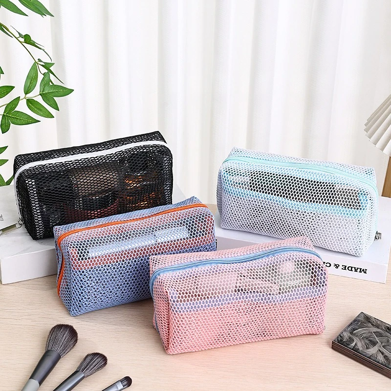 

New Fashion Mesh Cosmetic Bag for Women Portable Zipper Makeup Pouch for Brushes Travel Storage Student Girl Pencil Bags