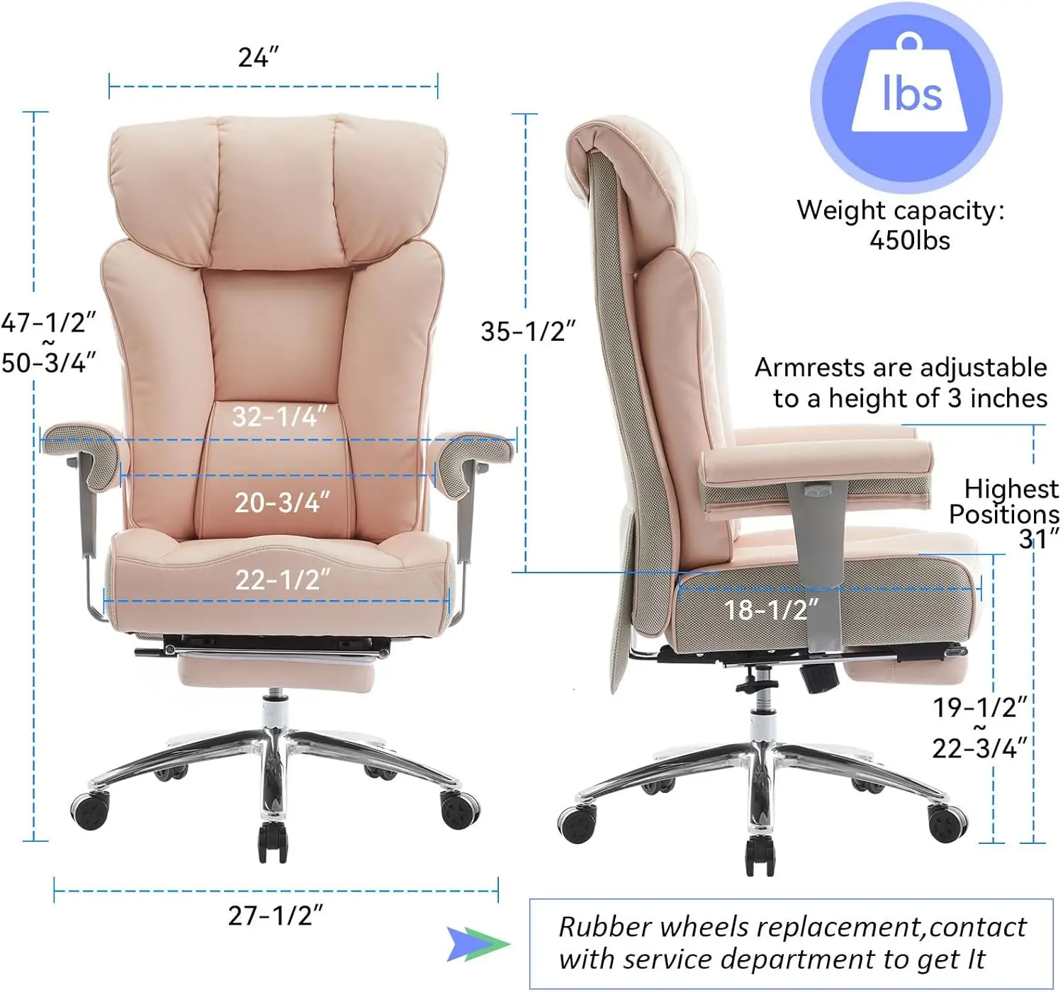 Efomao Big and Tall Ergonomic Office Chair 450LBS with Foot Rest, High Back PU Leather Executive Chair with Adjustable Padded Ar