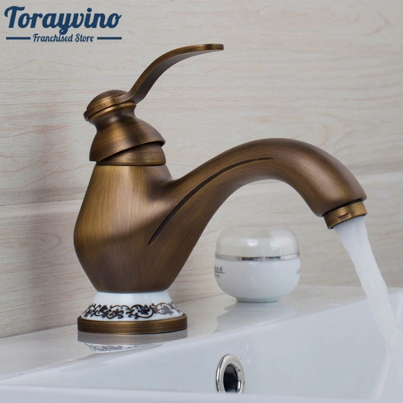 

Torayvino Small Bathroom Basin Sink faucet big belly Antique Brass Deck Mounted Single Handle / Hole hot & cold Mixer Tap