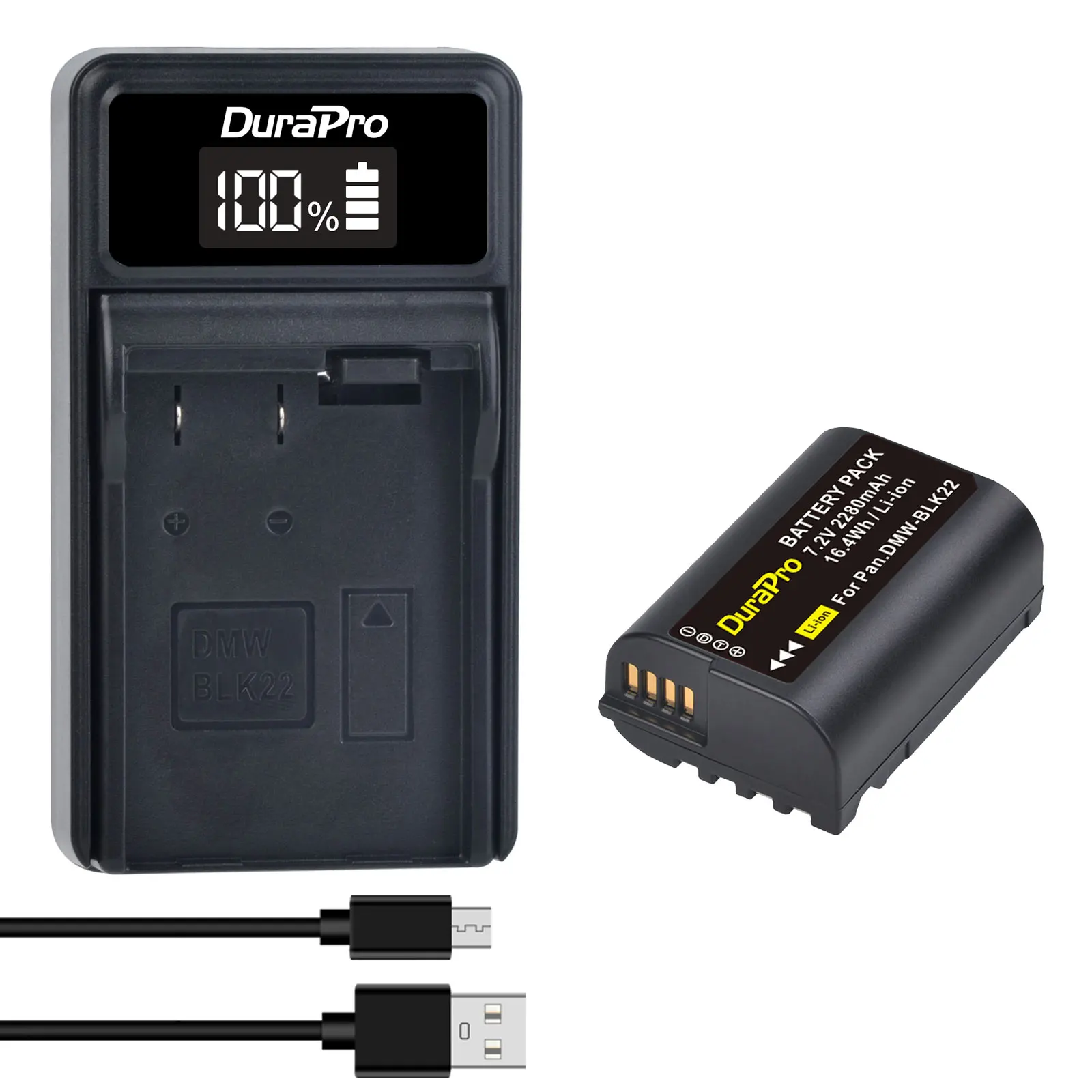 

DuraPro DMW-BLK22 BLK22 Battery 2280mAh with LED USB Charger For Panasonic LUMIX DC-S5 DC-S5K GH5 GH5 Mark II GH6 Camera