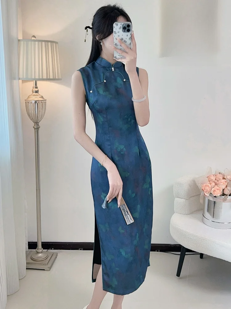 Abito Tradizionale Cinese Blu da Donna, Nuova Collezione 2026, Stile Ragazza/Ragazzo, per Uso Quotidiano, Semplice, Primaverile