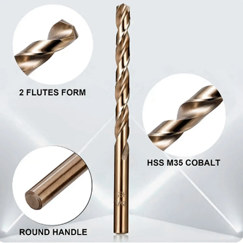 Cobalt Drill Bits Set M35 High Speed Steel Twist Jobber Length For Hardened Metal, Stainless Steel, Cast Iron