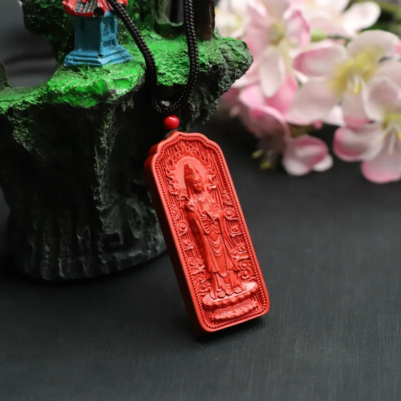 Vermilion pendant Red sand flame station Guanyin pendant necklace China-Chic style