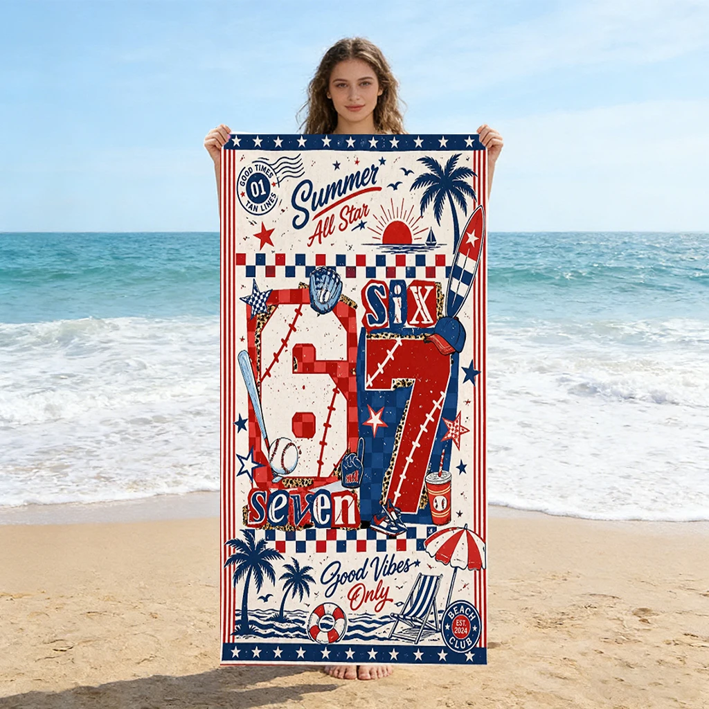 Vintage 67 Summer Baseball Beach Towel, Soft Microfiber Pool Towel, Perfect for Beach Vacation, Camping & Sports Activities