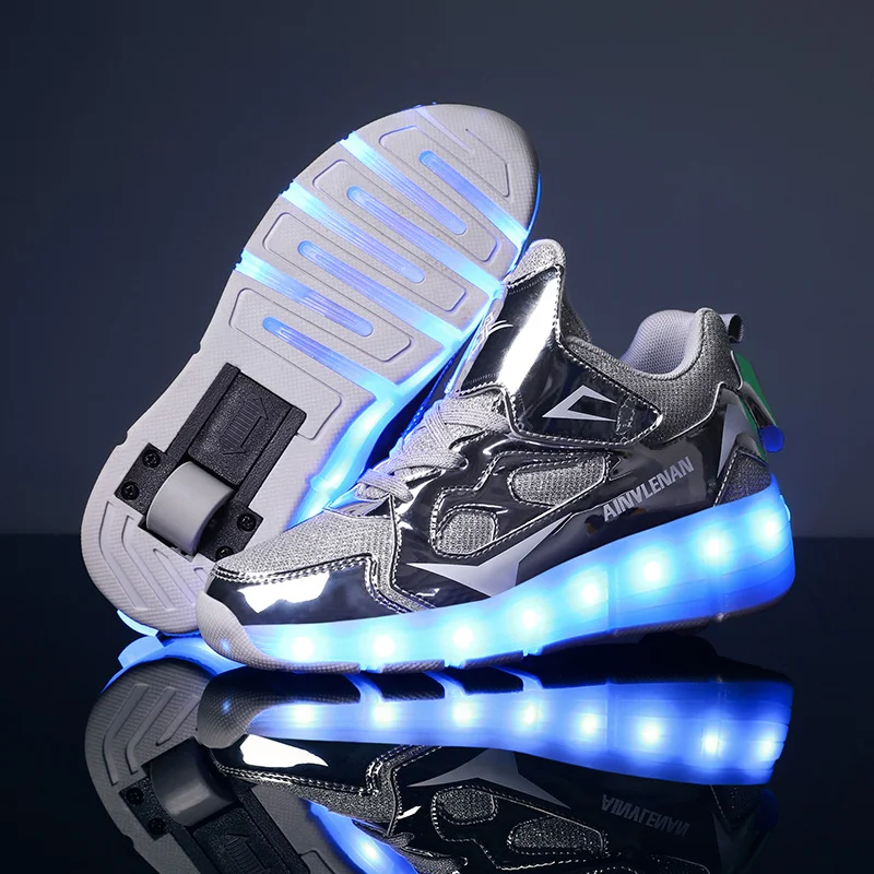 

Children's Two Wheeled Sports Training Shoes LED USB Charging Ice Skates Suitable Outdoor Roller Skating Shoes Boys and Girls