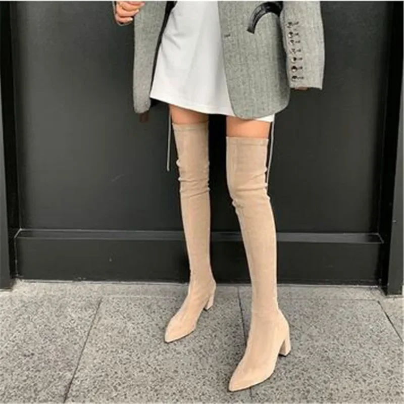 Sexy High Boots Women 2022 Winter New Fashion Over The Knee Warm Botas Mujer Suede Lace Up Pumps Sock Shoes High Heels Boots