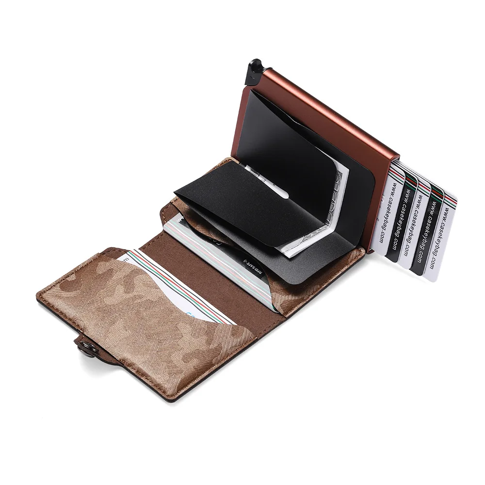 CASEKEY Rfid Camouflage Leather Smart Tactical Wallet Men Bank Porta carte di credito Mini Money Bag Metal Male Vallet Porta Tarjeta