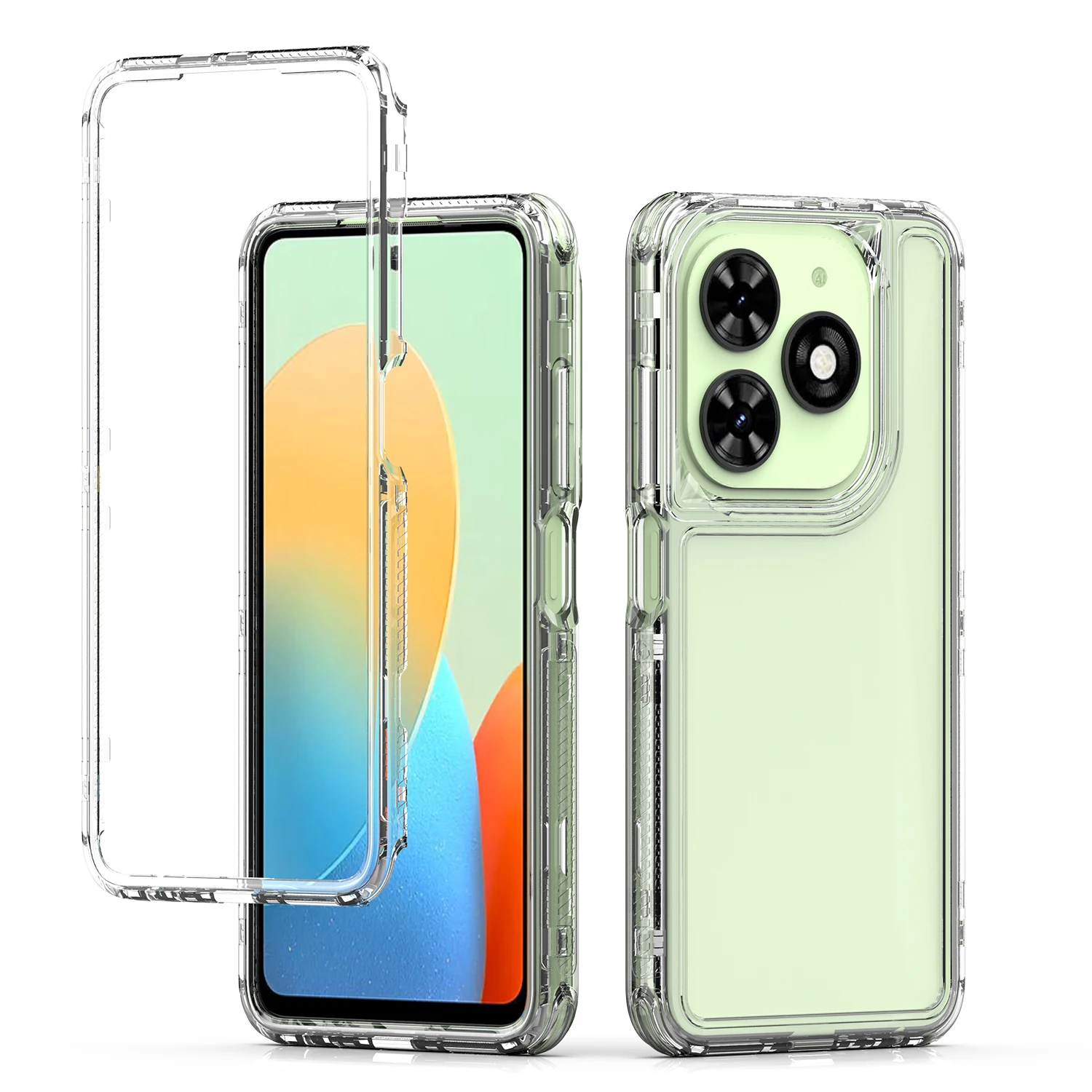3 in 1 Rugged Armor Shockproof Phone Case For Tecno Spark 20 20C Go 2024 Hard Plastic Frame Transparent TPU Back Cover Fundas