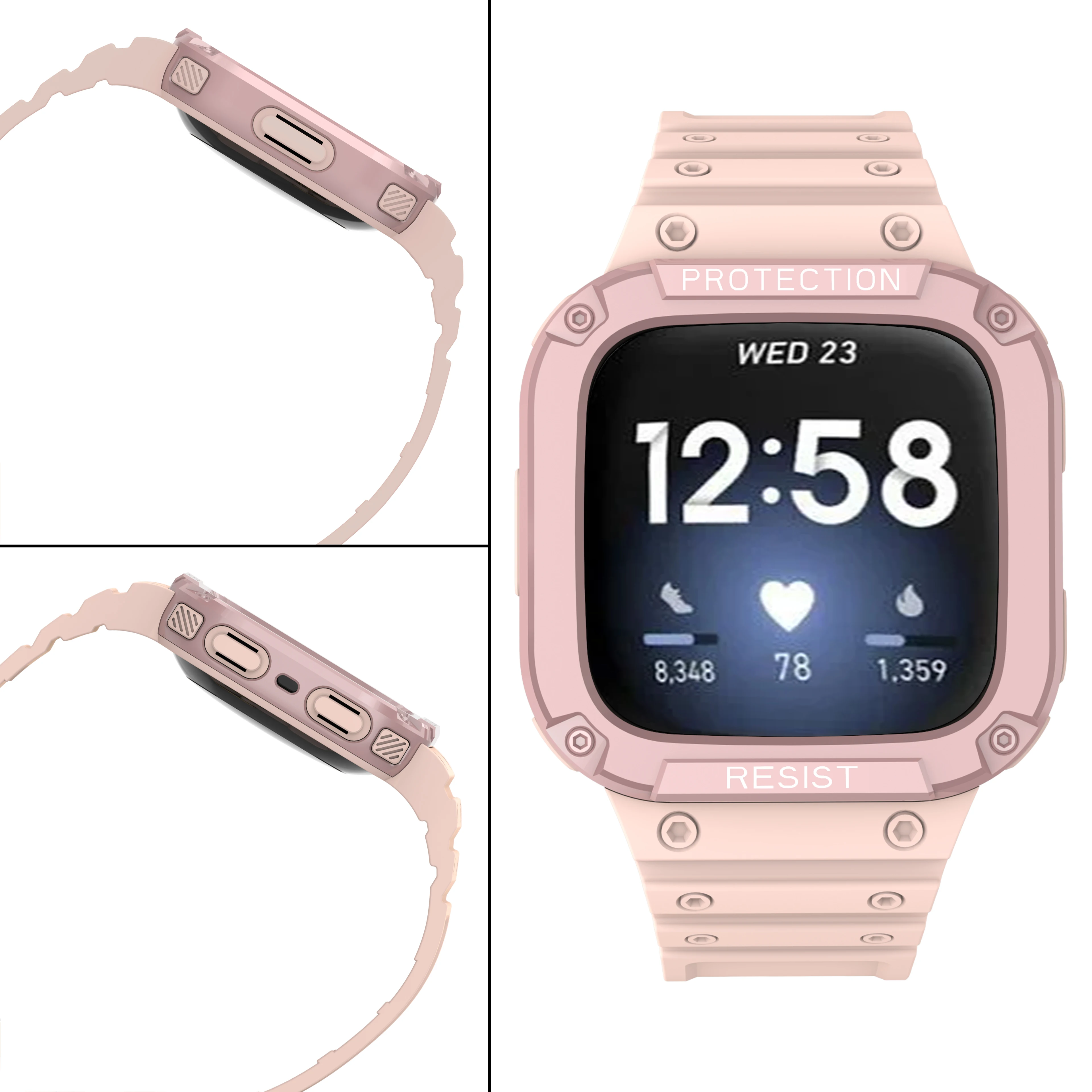 Ремешок для Fitbit Versa1234, ремешок «Все в одном» с защитным чехлом, ремешок для наручных часов Versa Lite/Sense, противоударный ремешок из ТПУ для занятий спортом