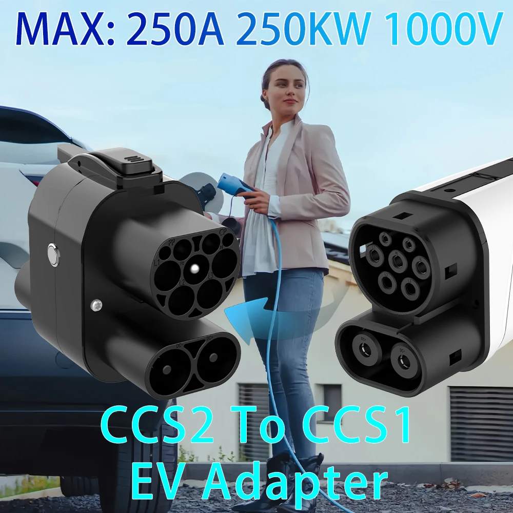 Adaptador Unirise CCS2 a CCS1 EV 250kW 250A 1000v DC + conector de cargador de CA CCS Combo 2 a CCS1 adaptador de carga rápida para coche eléctrico