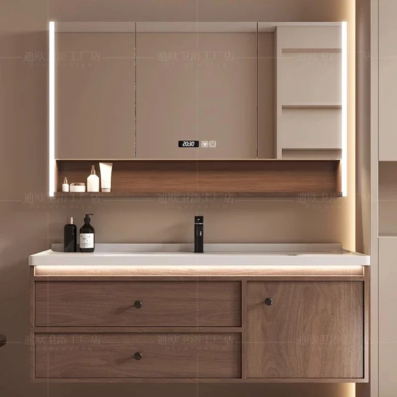 Multifunction Home Furniture Wooden Bathroom Medicine Cabinet Storage Column Double Washbasin Small Closet Wall Pharmacy Mirrors